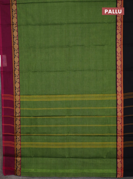 Chettinad cotton saree green and sap green with plain body and ganga jamun border