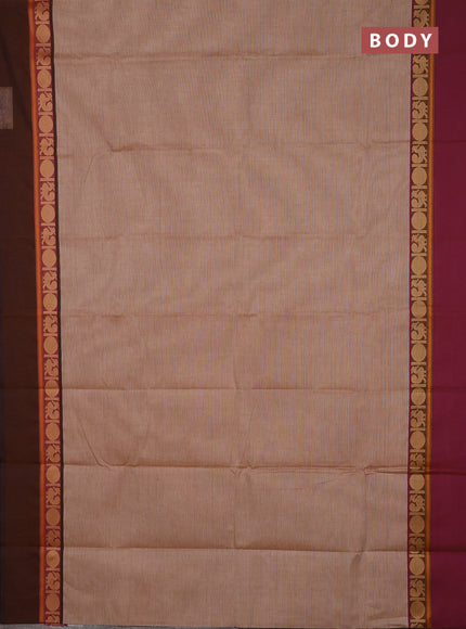 Chettinad cotton saree pastel brown and brown with plain body and ganga jamun border