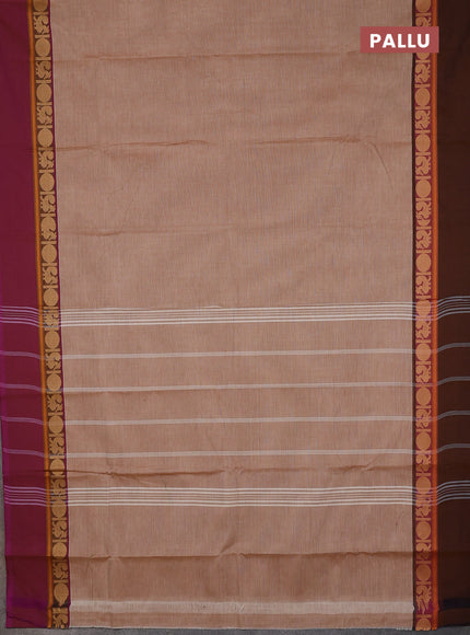 Chettinad cotton saree pastel brown and brown with plain body and ganga jamun border