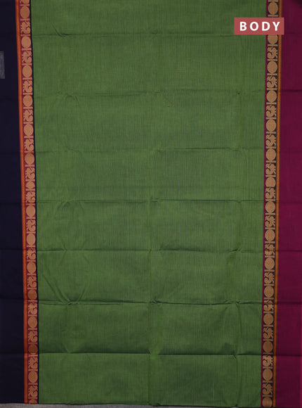 Chettinad cotton saree green and blue with plain body and ganga jamun border
