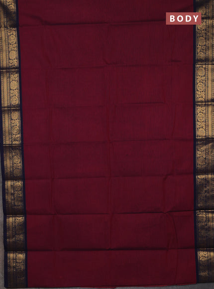 Chettinad cotton saree dark magenat pink and blue with plain body and zari woven border