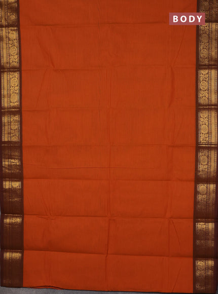 Chettinad cotton saree orange and brown with plain body and zari woven border