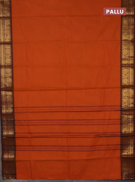 Chettinad cotton saree orange and brown with plain body and zari woven border