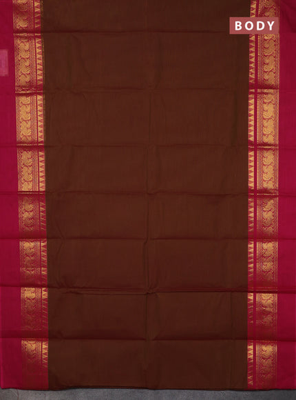 Chettinad cotton saree manthulir green and pink dark mustard with plain body and long rettapet zari woven border