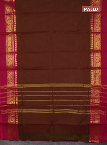 Chettinad cotton saree manthulir green and pink dark mustard with plain body and long rettapet zari woven border