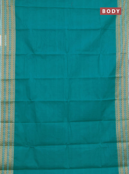 Chettinad cotton saree teal green and green with plain body and thread woven border
