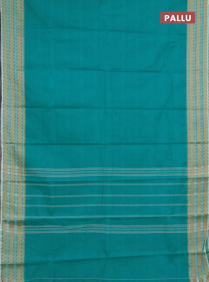 Chettinad cotton saree teal green and green with plain body and thread woven border