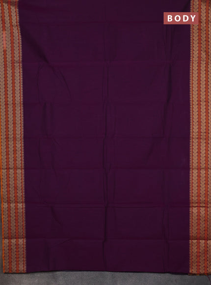 Chettinad cotton saree purple and mango yellow with plain body and thread woven border