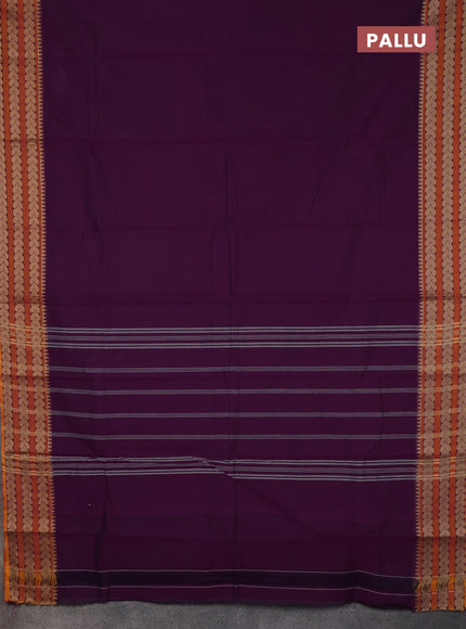 Chettinad cotton saree purple and mango yellow with plain body and thread woven border