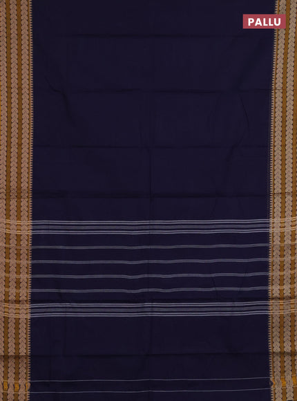 Chettinad cotton saree navy blue and yellow with plain body and thread woven border