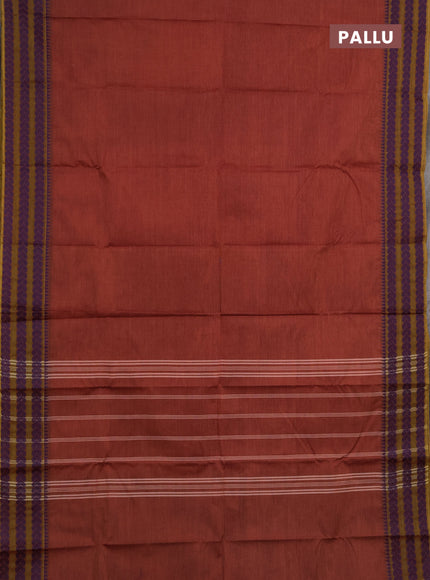 Chettinad cotton saree rust shade and yellow with plain body and thread woven border