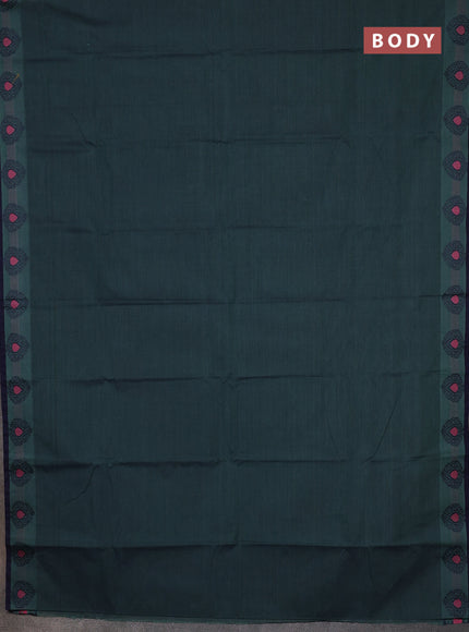 Chettinad cotton saree greyish green shade and Navy blue teal green with plain body and thread woven border