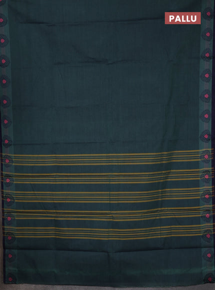 Chettinad cotton saree greyish green shade and Navy blue teal green with plain body and thread woven border