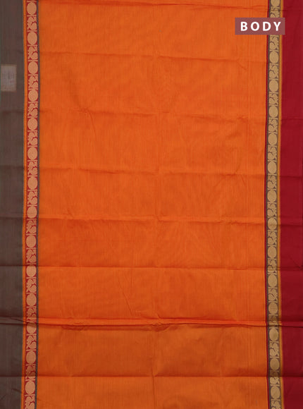 Chettinad cotton saree sunset orange and red with plain body and ganga jamuna border