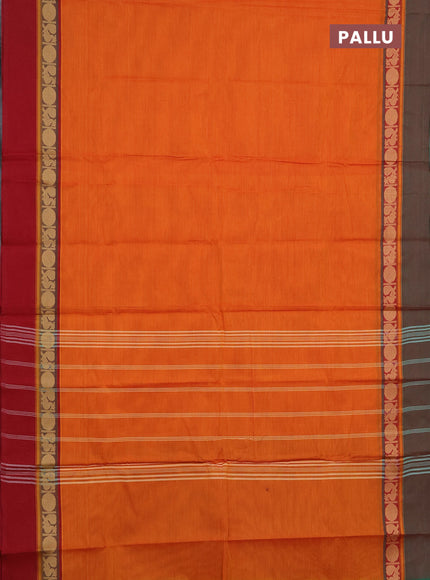 Chettinad cotton saree sunset orange and red with plain body and ganga jamuna border