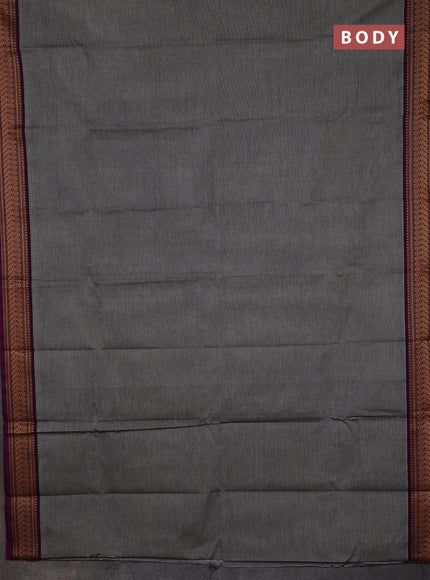 Chettinad cotton saree grey and purple with plain body and thread woven border