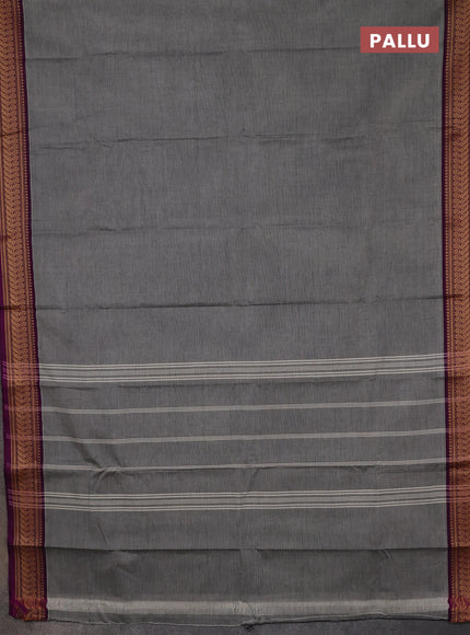 Chettinad cotton saree grey and purple with plain body and thread woven border