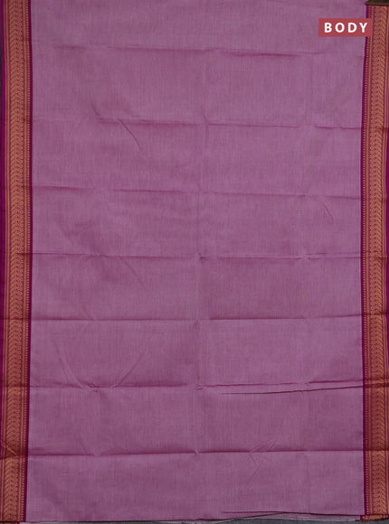 Chettinad cotton saree mild lavender and purple with plain body and thread woven border