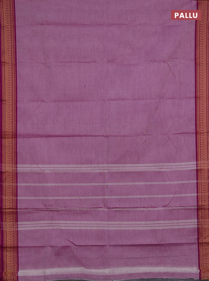 Chettinad cotton saree mild lavender and purple with plain body and thread woven border