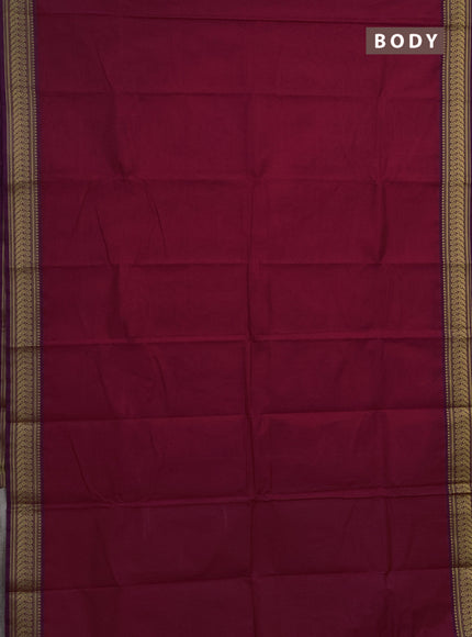 Chettinad cotton saree pink and purple with plain body and thread woven border