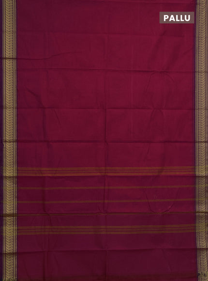 Chettinad cotton saree pink and purple with plain body and thread woven border