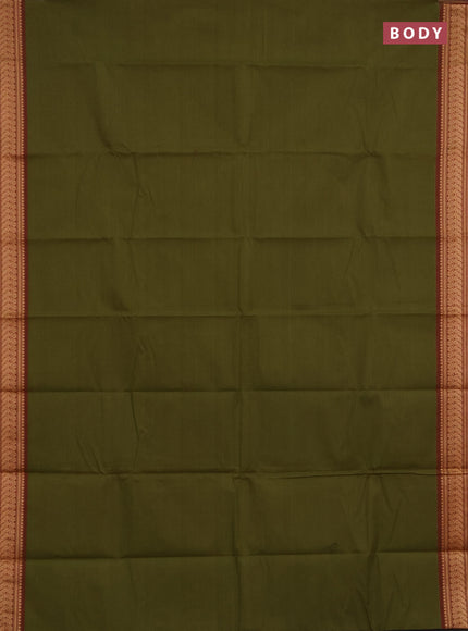 Chettinad cotton saree sap green and brown green with plain body and thread woven border