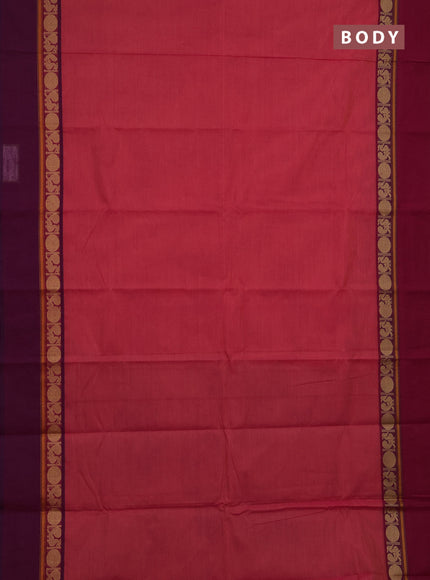 Chettinad cotton saree dual shade of pink and purple with plain body and ganga jamuna border