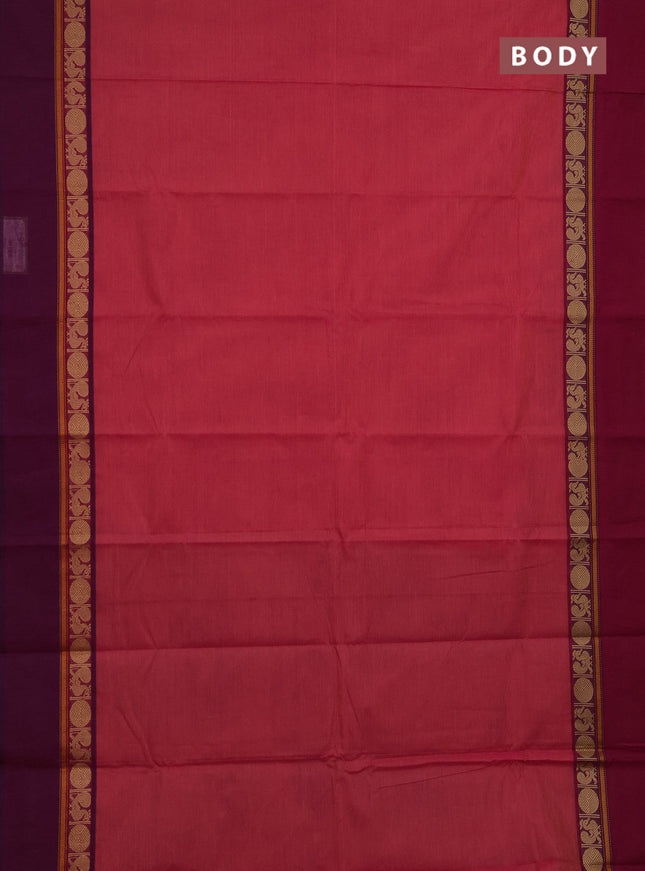 Chettinad cotton saree dual shade of pink and purple with plain body and ganga jamuna border