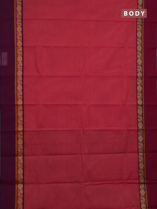 Chettinad cotton saree dual shade of pink and purple with plain body and ganga jamuna border