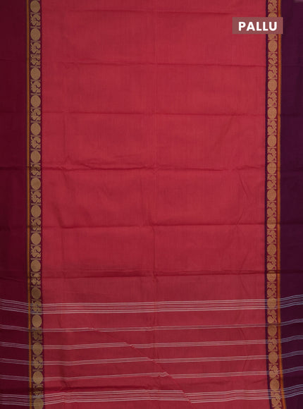 Chettinad cotton saree dual shade of pink and purple with plain body and ganga jamuna border