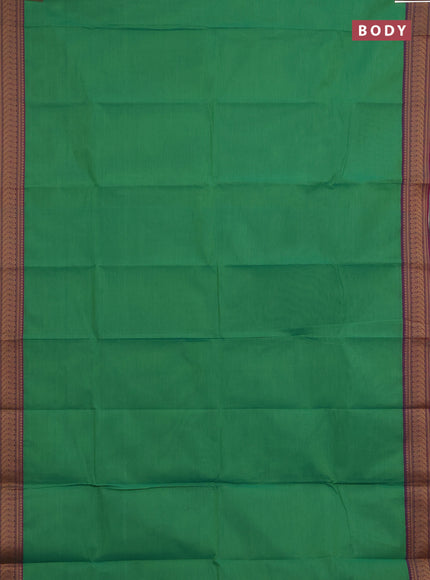 Chettinad cotton saree green and purple with plain body and thread woven border