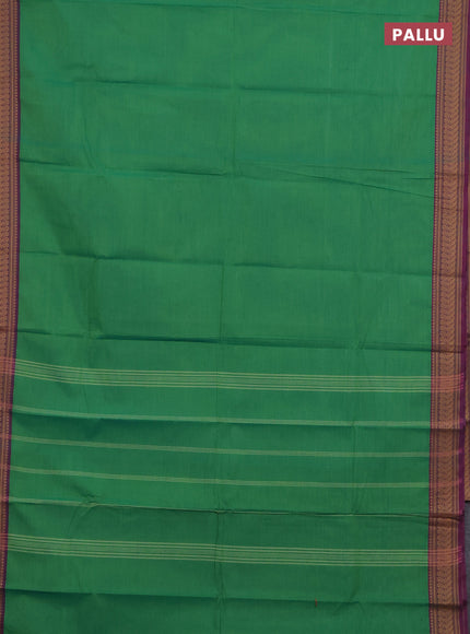 Chettinad cotton saree green and purple with plain body and thread woven border