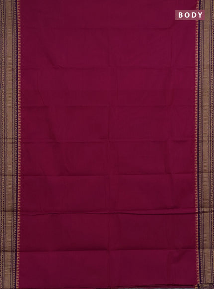 Chettinad cotton saree pink and purple with plain body and thread woven border