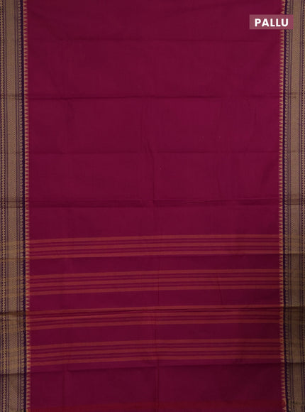 Chettinad cotton saree pink and purple with plain body and thread woven border