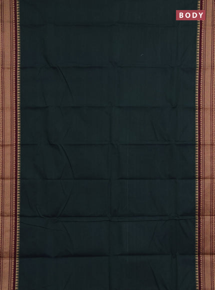 Chettinad cotton saree bottle green and maroon with plain body and thread woven border