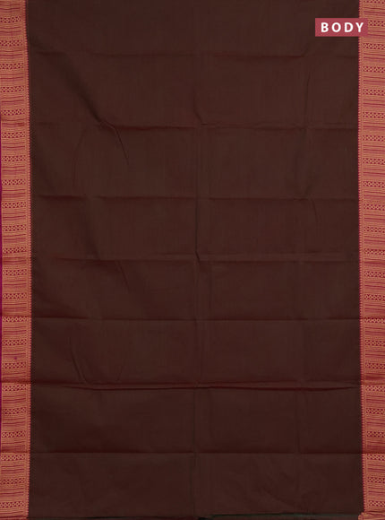 Chettinad cotton saree dual shade of green and purple with plain body and thread woven border