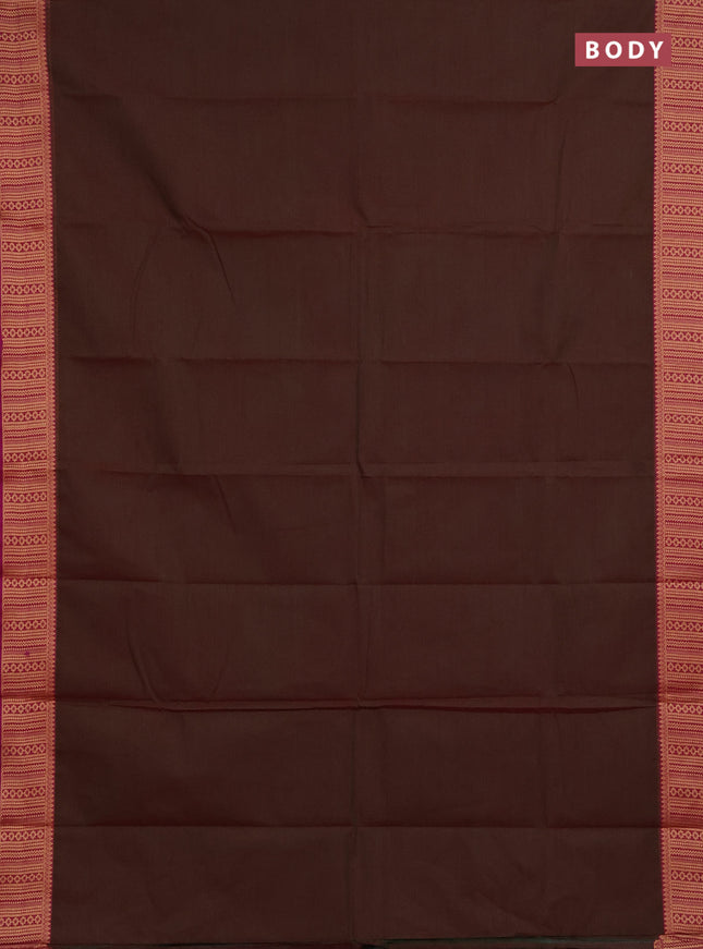 Chettinad cotton saree dual shade of green and purple with plain body and thread woven border