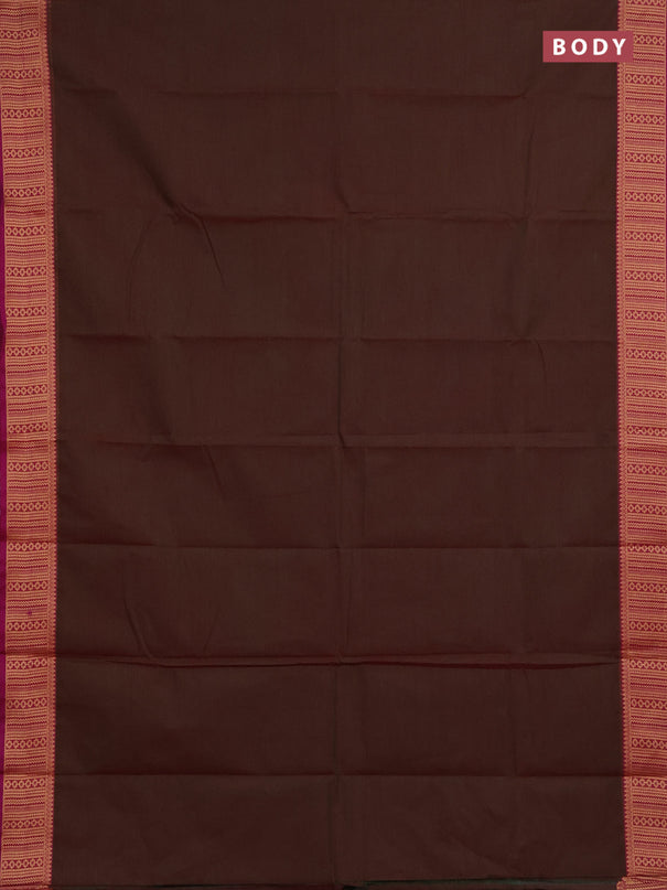 Chettinad cotton saree dual shade of green and purple with plain body and thread woven border