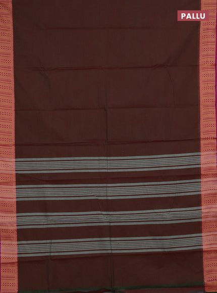 Chettinad cotton saree dual shade of green and purple with plain body and thread woven border