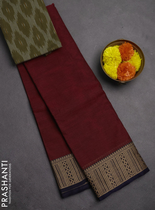 Chettinad cotton saree maroon and navy blue sap green with plain body and thread woven border