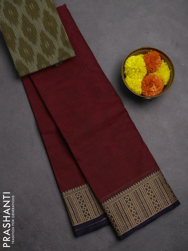 Chettinad cotton saree maroon and navy blue sap green with plain body and thread woven border