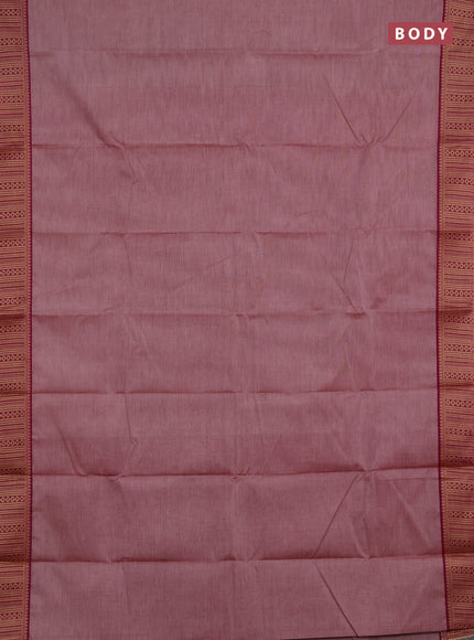 Chettinad cotton saree pastel maroon shade and purple with plain body and thread woven border