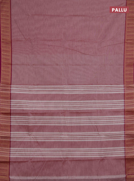 Chettinad cotton saree pastel maroon shade and purple with plain body and thread woven border