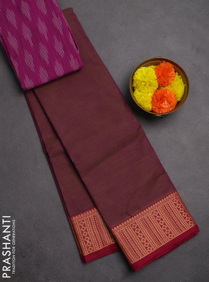 Chettinad cotton saree dual shade of purple and purple with plain body and thread woven border