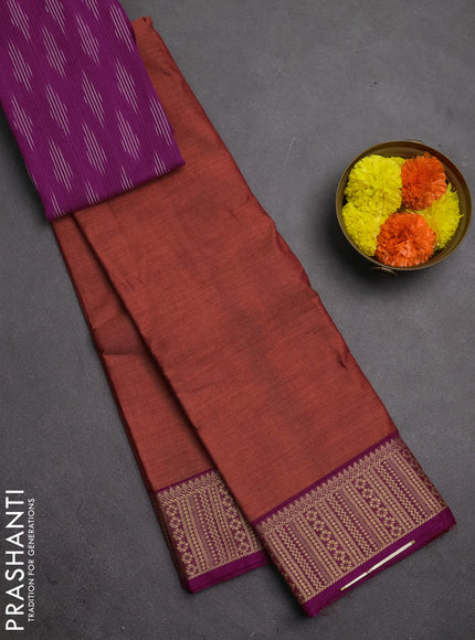 Chettinad cotton saree rust shade and purple with plain body and thread woven border