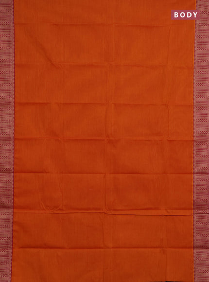 Chettinad cotton saree sunset orange and purple with plain body and thread woven border