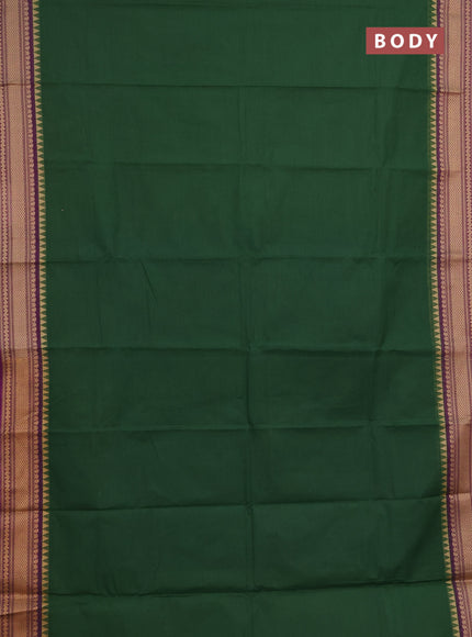 Chettinad cotton saree green and purple with plain body and thread woven border