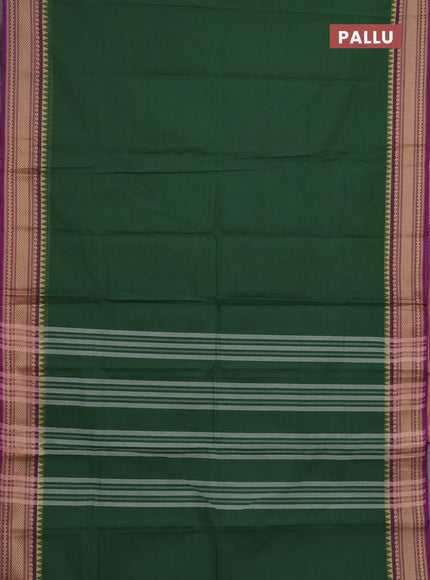 Chettinad cotton saree green and purple with plain body and thread woven border