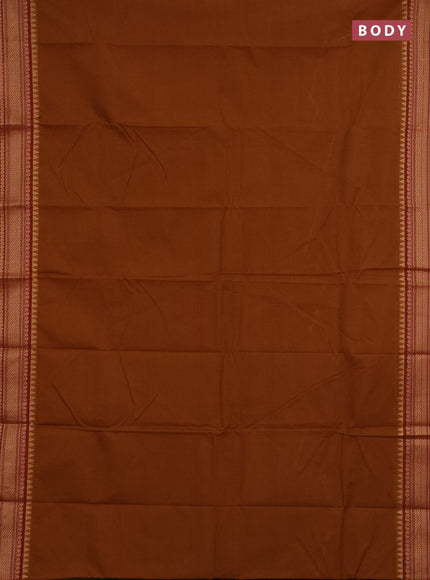Chettinad cotton saree dark mustard and maroon with plain body and thread woven border