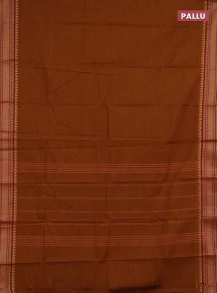 Chettinad cotton saree dark mustard and maroon with plain body and thread woven border